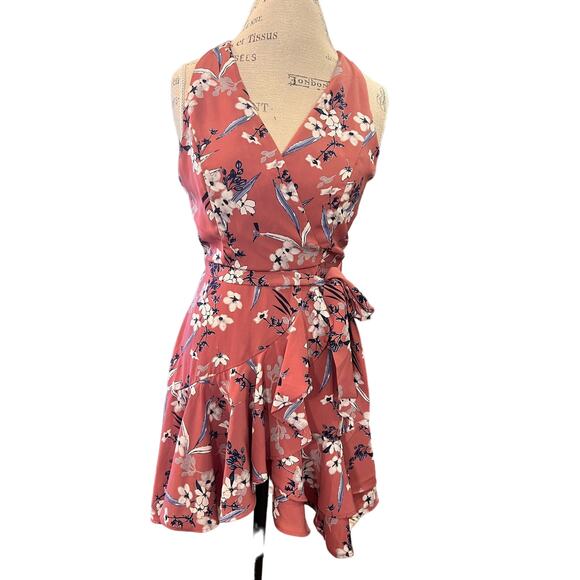 Dress Forum Los Angeles Sleeveless V Neck Faux Wrap Floral Dress Size M EUC - Picture 1 of 8